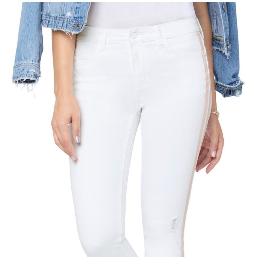 Edelman Pink Stripe Frayed Ankle Skinny Jeans 30 - Picture 3 of 15